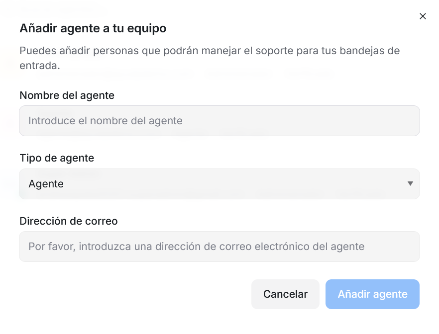 Formulario para añadir agente