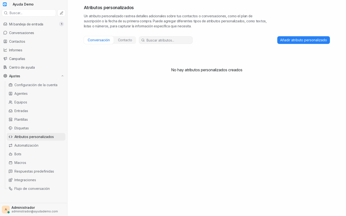 Lista de atributos personalizados
