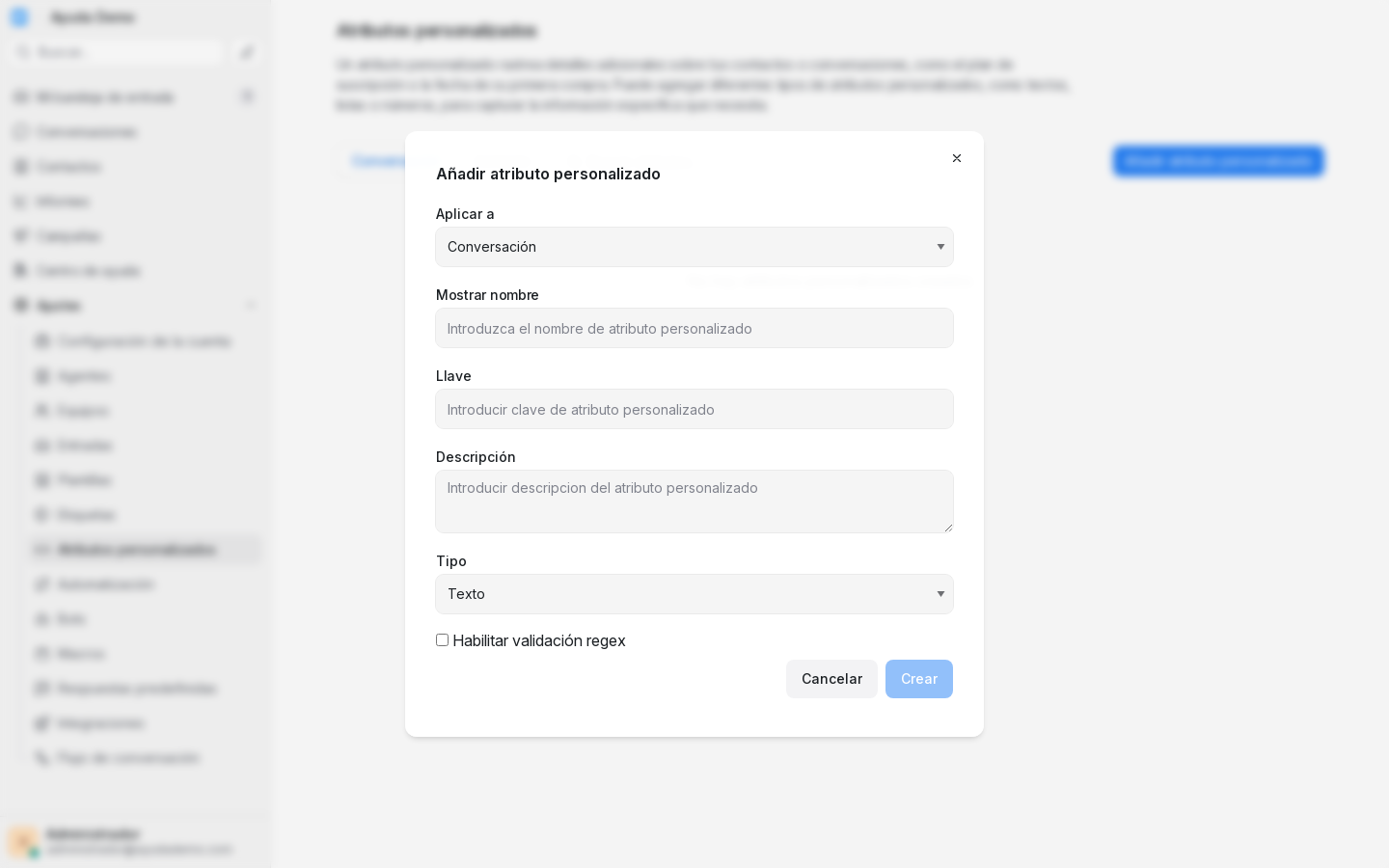 Formulario de nuevo atributo