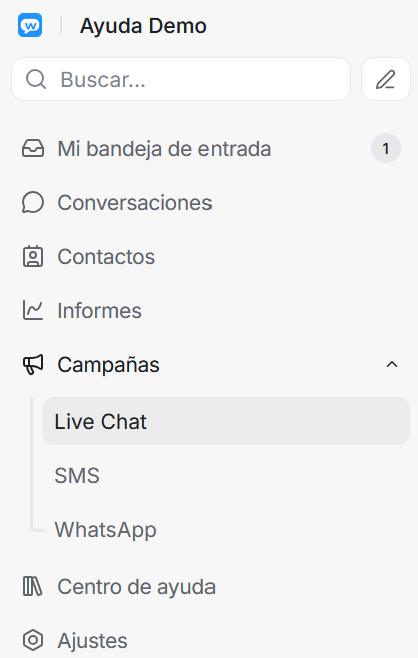 Menú Campañas en la barra lateral