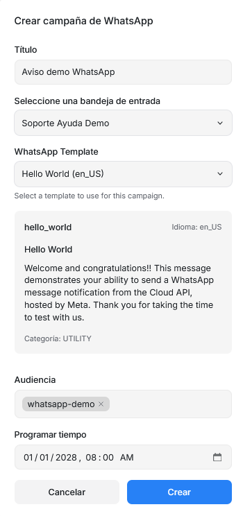 Formulario de campaña WhatsApp