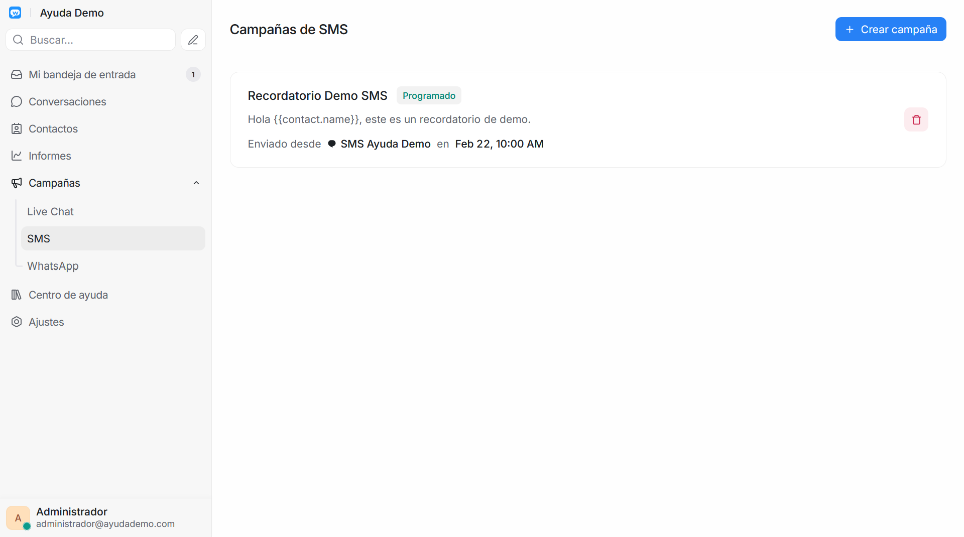 Campaña SMS programada