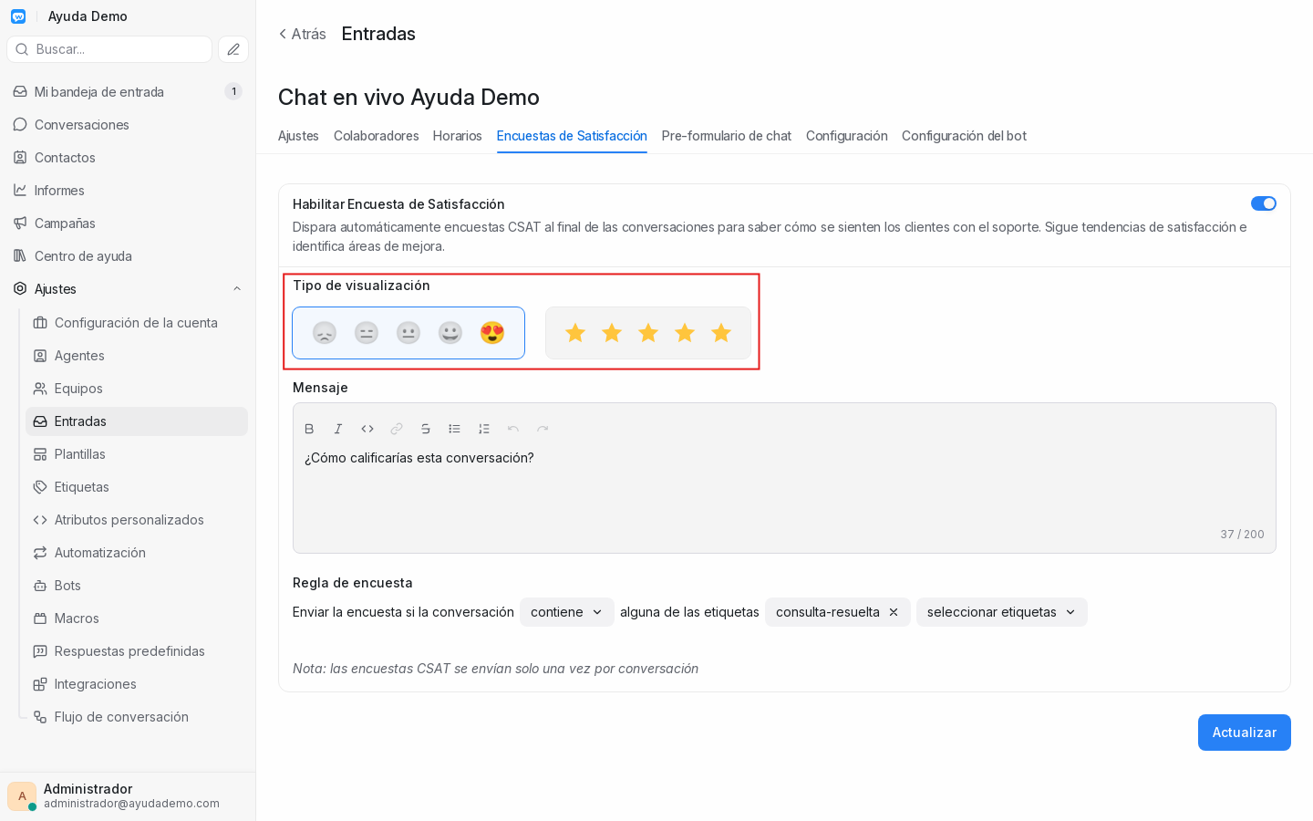 Tipo de visualización emoji o estrellas