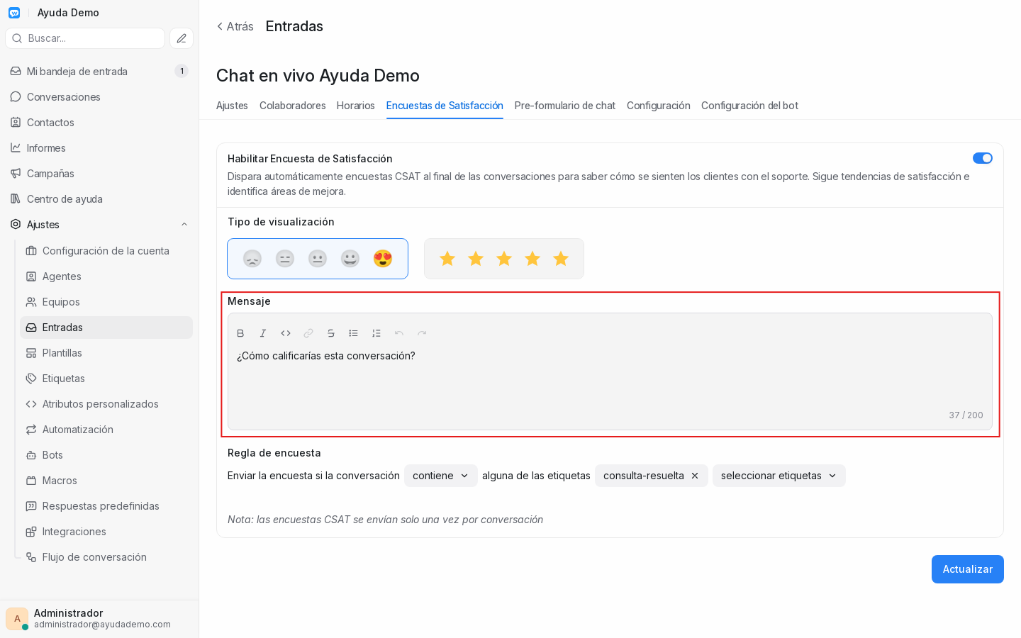 Mensaje personalizado en chat en vivo