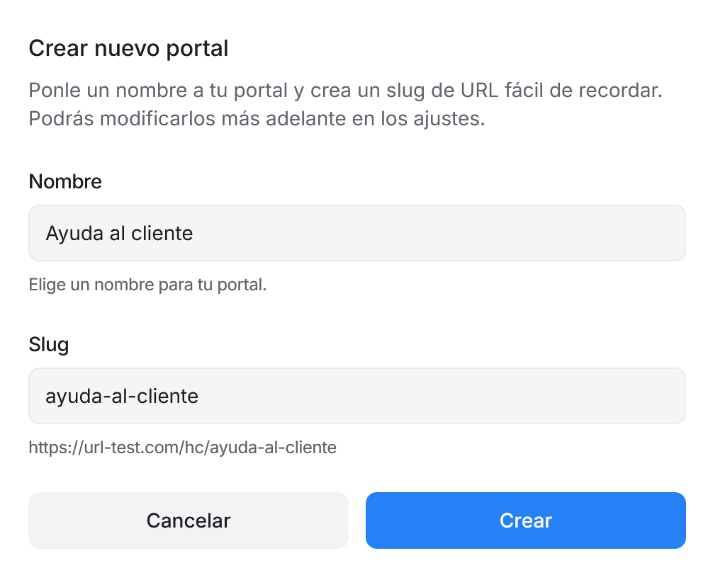 Diálogo para crear el portal