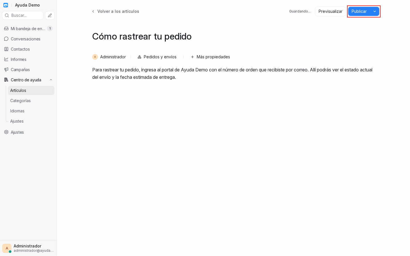 Editor con un artículo nuevo