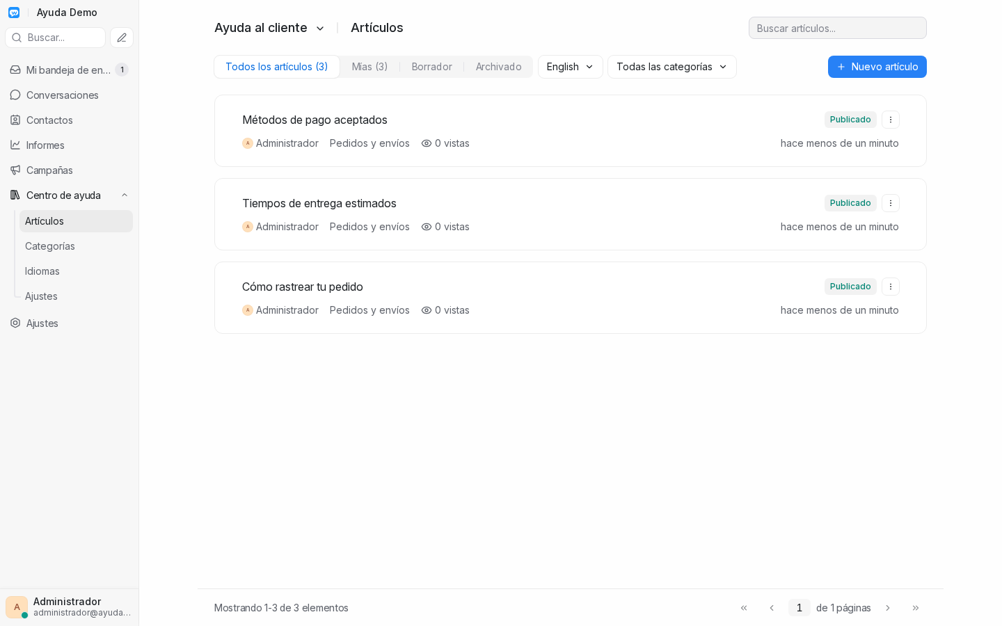 Varios artículos publicados en la lista
