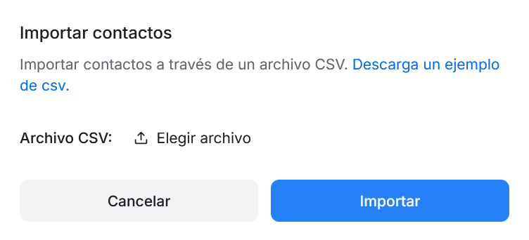Modal de importación sin archivo