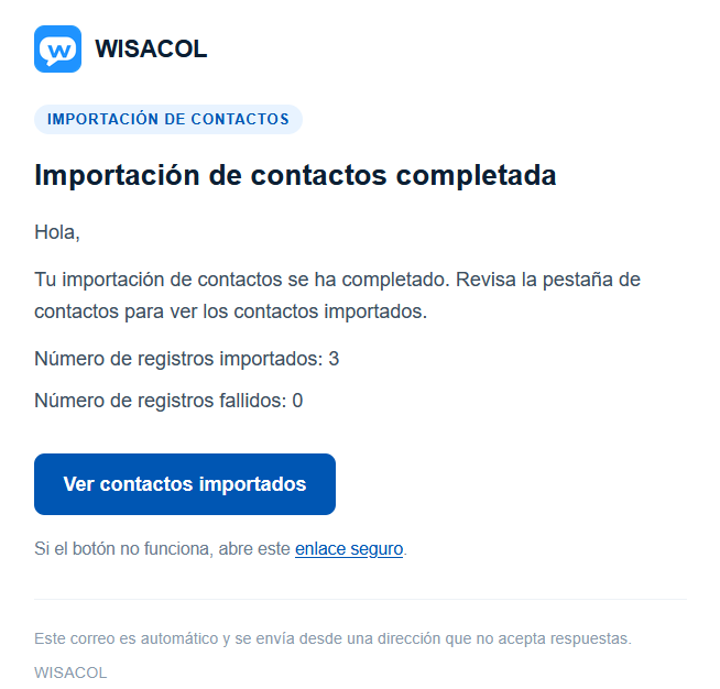 Correo de importación completada