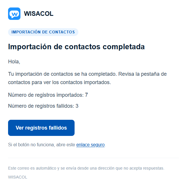 Correo con registros fallidos