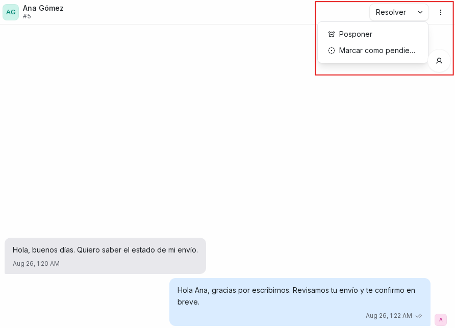 Acciones de estado en la cabecera