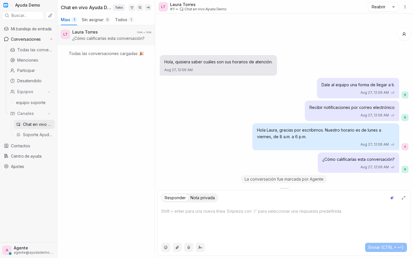 Encuesta CSAT en el hilo tras resolver