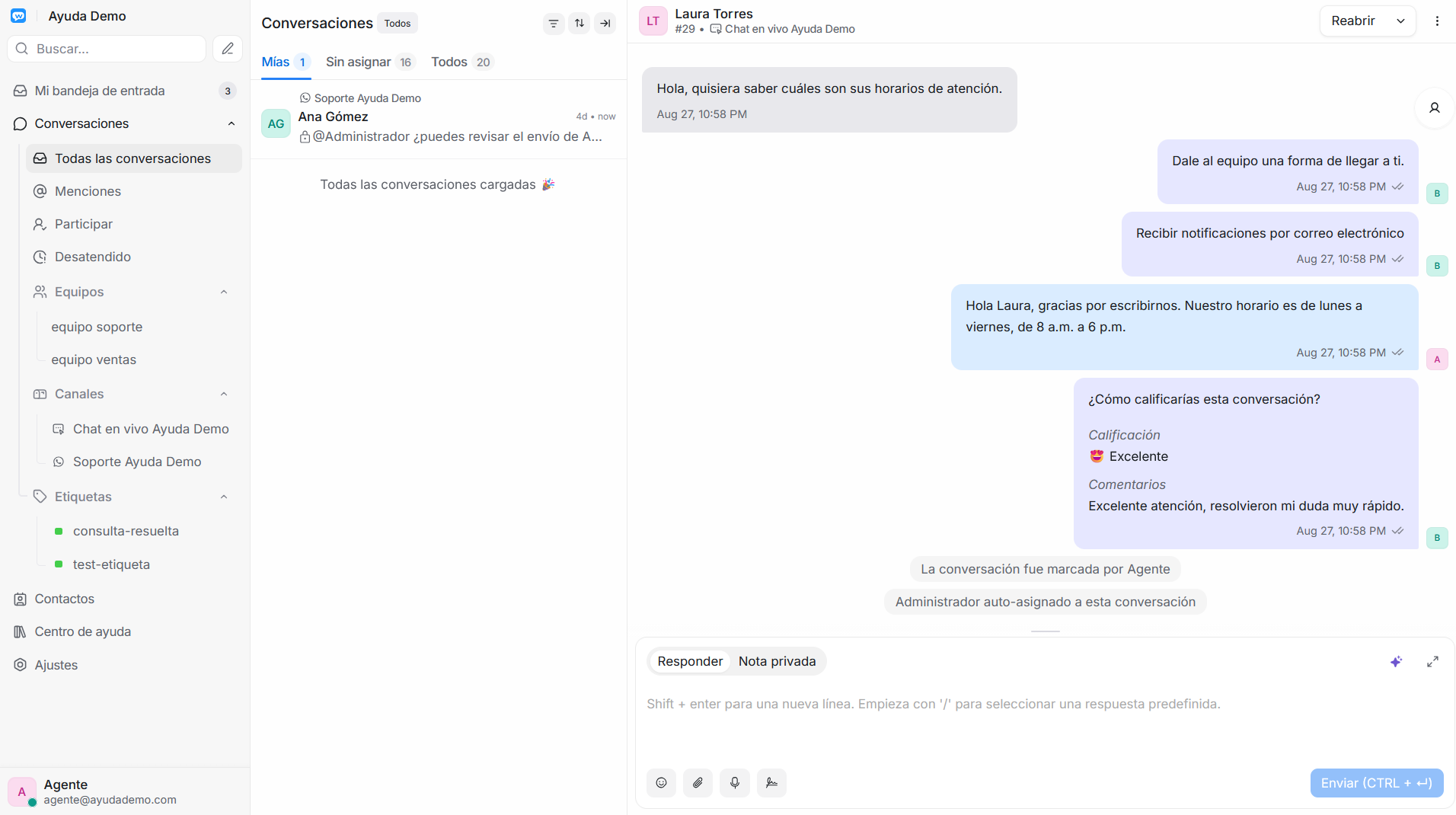 Resultado de la encuesta CSAT en el hilo