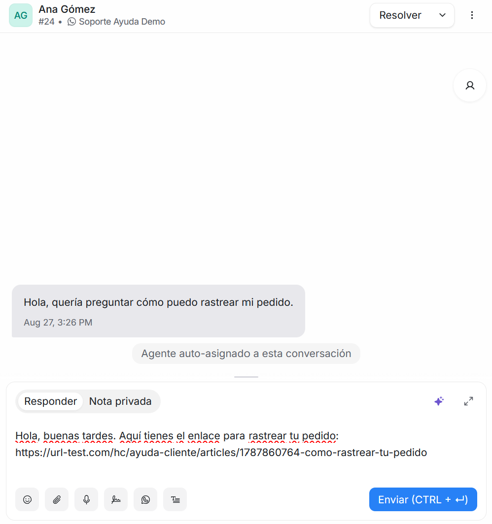 Artículo enviado en la conversación