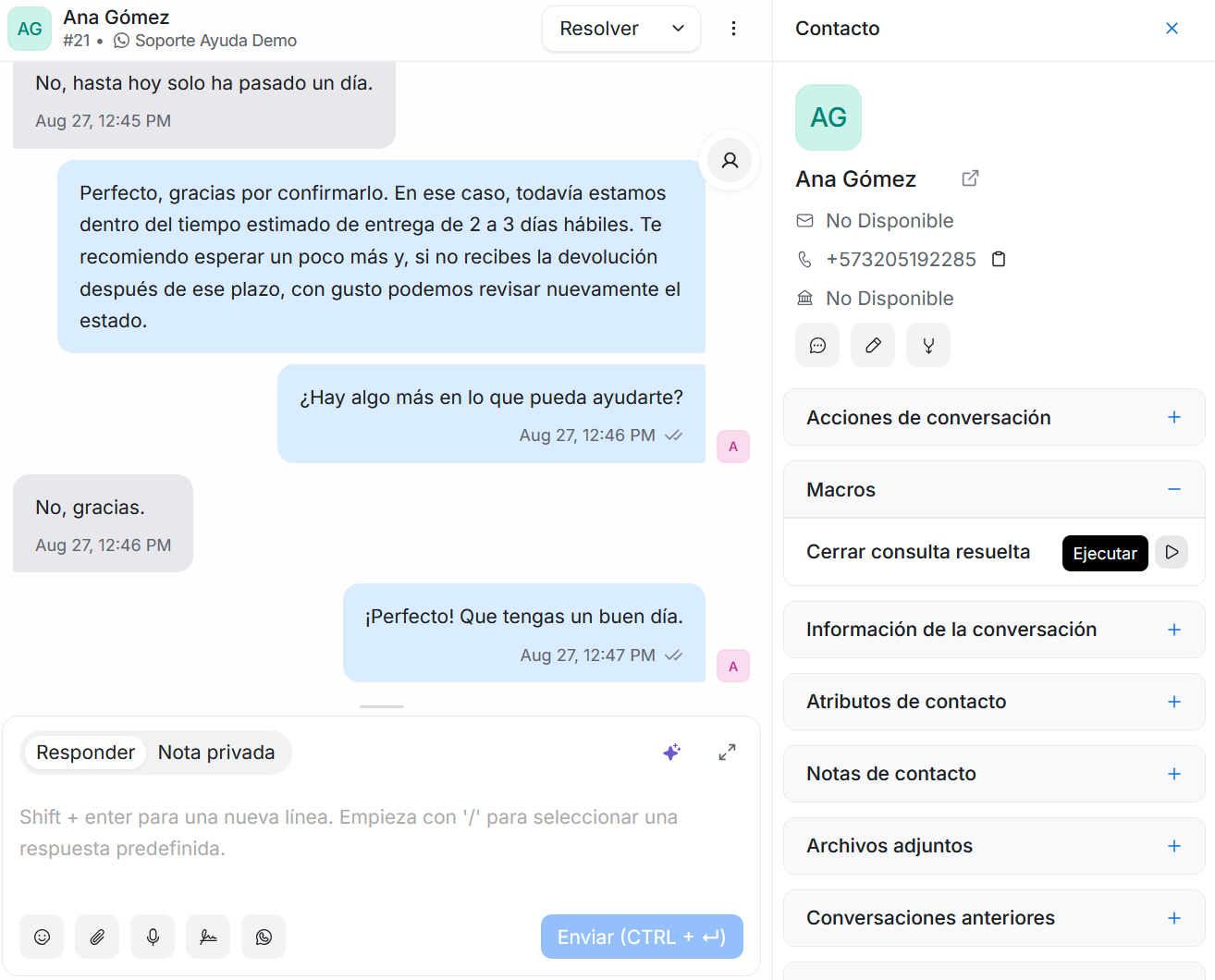 Conversación lista para ejecutar el macro