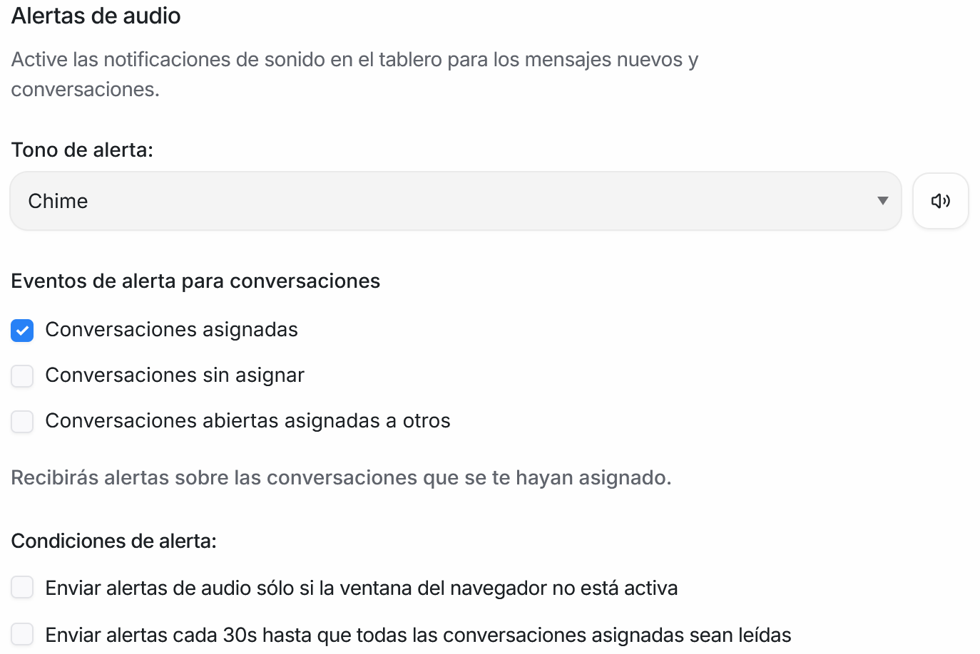 Alertas de audio con un evento activado