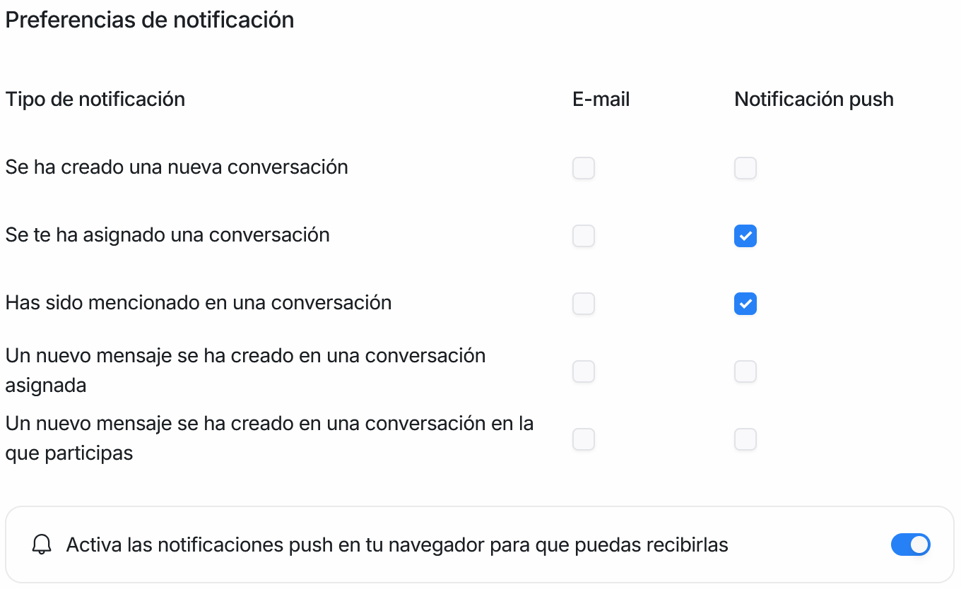 Preferencias con el interruptor del navegador activado