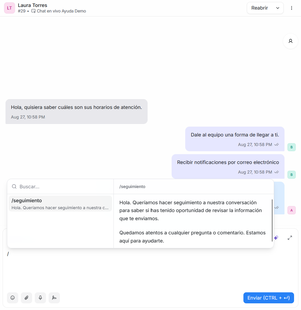Menú de respuestas predefinidas