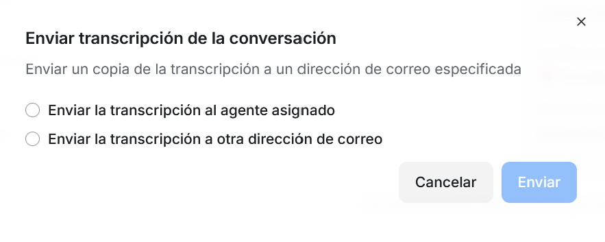 Modal enviar transcripción, estado inicial