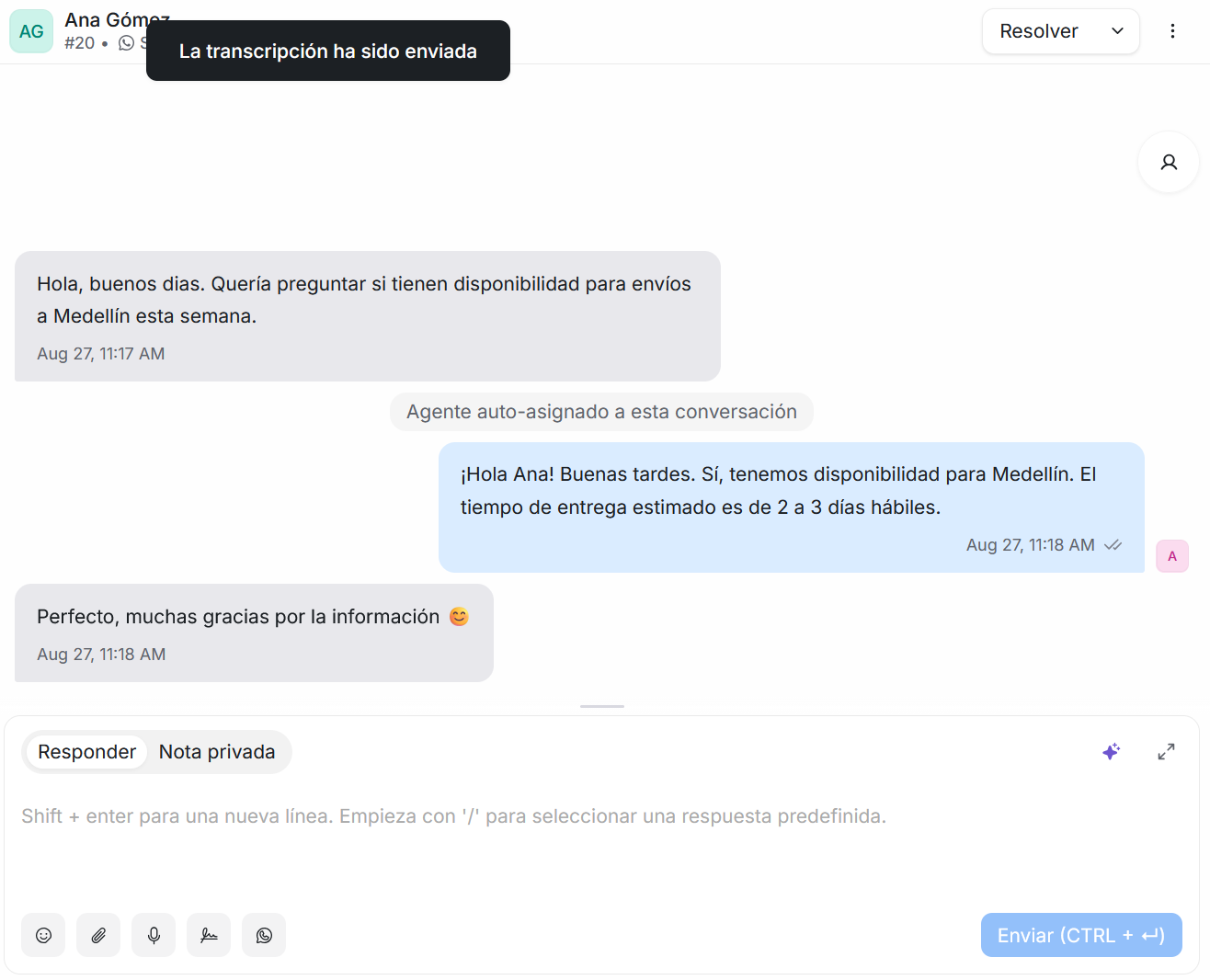 Aviso La transcripción ha sido enviada